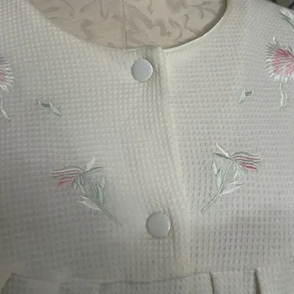 Miss Elaine Waffle Knit Button Snap Embroidered Medium Length Robe Size M - Picture 12 of 16